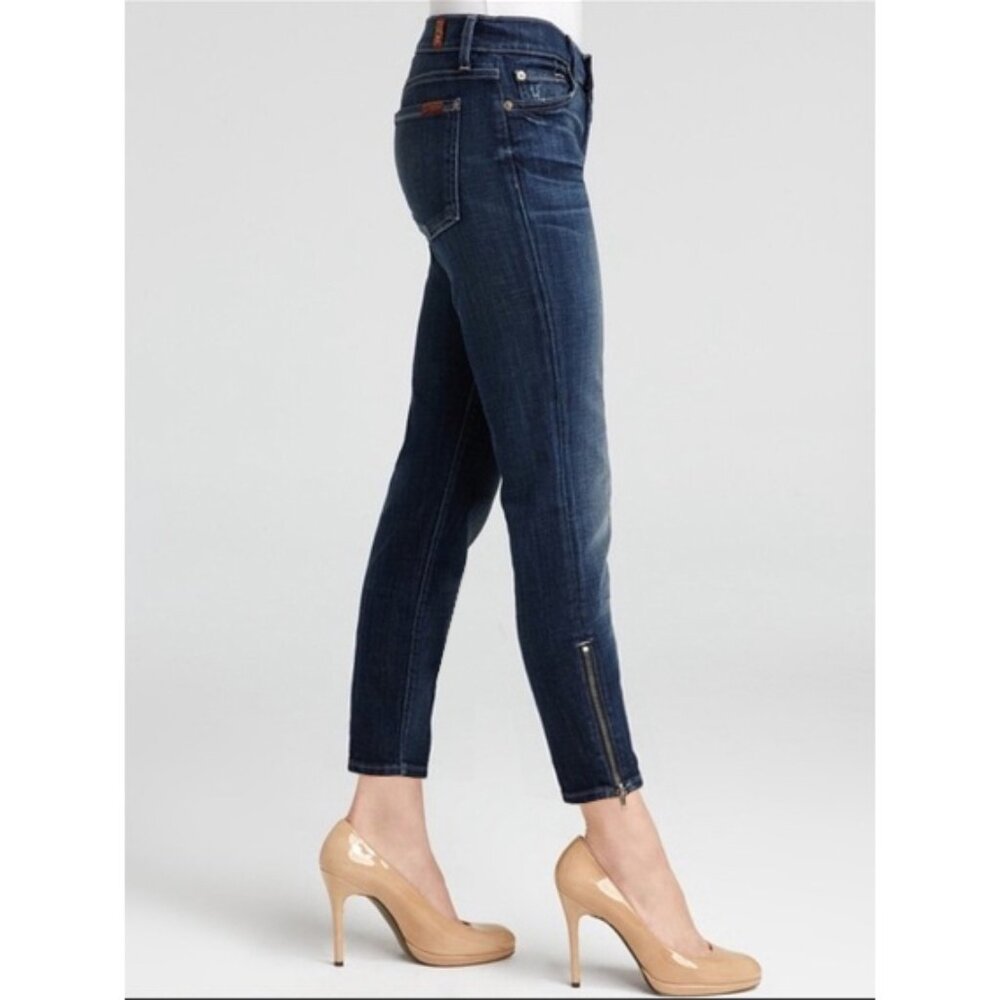 7 For All Mankind Gwenevere Super Skinny Los Feliz Zipped Zipper Distressed Jean